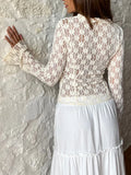 Peneran-Women s Summer Lace Shirt Tops Y2k Flare Long Sleeve Tie Front Sheer Slim Crop Cardigan Clubwear
