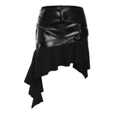 Peneran-Grunge Punk Y2k Fashion A-line Skirts Mall Gothic Streetwear High Waist Mini Skirt Zipper Faux Pu Patchwork Alt Bottom