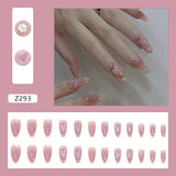Fall nails Christmas nails 24Pcs Oval Head False Nails Pink Almond Artificial Fake Nails Full Cover Nail Tips Press On Nails DIY Manicure Tools