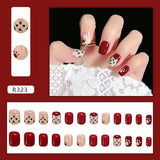 Fall nails Christmas nails 24pcs Red Tiger Fake Nails Art Nail Tips Press on Fake Nail Set Full Cover Artificial Short Style Packaging