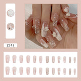 Fall nails Christmas nails Ballet Nails 3D Raised Camellia Pearls Wearable Nails Finished Products Reused Nail 24pieces/pack