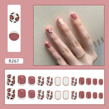 Fall nails Christmas nails 24pcs/box Fake Nails Press on Short Reusable Nail Set French Artificial Pink Leopard False Tipsy Stick-on Nails Tips Art