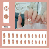 Fall nails Christmas nails 24pcs French Style Nude Detachable Long Ballerina False Nails W Small Diamond  Design Wearable Fake Nails Full Cover Nail Tips