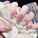 Fall nails Barbie nails Christmas nails back to school Butterfly Press on Nails Long with Designs Rhinestones French False Fake Nails Press on Coffin Artificial Nails for Women Stick
