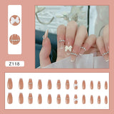 Fall nails Christmas nails 24pcs French Style Nude Detachable Long Ballerina False Nails W Small Diamond  Design Wearable Fake Nails Full Cover Nail Tips