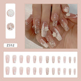 Fall nails Christmas nails Ballet Nails 3D Raised Camellia Pearls Wearable Nails Finished Products Reused Nail 24pieces/pack