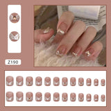 Fall nails Christmas nails 24pcs Artifical Nails Fake Wearable Nail Tips With Small Diamonds Short Detachable Press on Nails Fake Nail Finished Nail