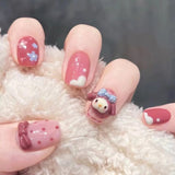 Fall nails Christmas nails 24Pcs Short Square False Nail With Sticker Fancy Cartoon Artificial Fake Nails DIY Full Cover Tips Manicure Tool
