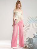 Peneran-Lace Feminine Asymmetry Bijou Set-Up Camisole＆Denim-Pants