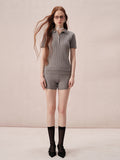 Peneran-Cable-Knit Polo-Neck Casual Relax Set-Up Tops＆Short-Pants