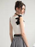 Peneran-Set-Up Casual Ribbon Pleats Lace-Pants Short-Tops＆Mini-Skirt