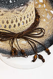 Peneran-Cutout Rope Strap Wide Brim Hat