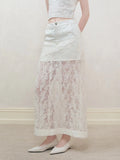 Peneran-Lace H-Line Sheer Flower Embroidery Feminine Long-Skirt