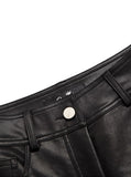 Peneran-Leather Straight Wide-Leg Handsome Plain Pants