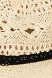 Peneran-Openwork Lace Detail Wide Brim Hat
