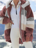 Peneran Winter Fashion Women's Coat New Casual Hooded Zipper Ladies Clothes Cashmere Women Jacket Stitching Plaid Ladies Coats