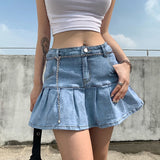 Peneran-Harajuku Punk Y2K Denim Mini Pleated Skirt Ladies Summer High Waist Jeans Shorts Skirts Women Ruffles Fashion Korean
