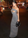 Peneran-Kamilia Knitted Strapless Maxi Dress