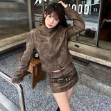 Peneran-Myana Leather Mini  Skirt