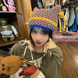 Peneran-New Harajuku Y2K Niche Retro Knitted Hat Autumn and Winter Fashion Color Mixing Hand-crocheted Skull Beanie Hat for Women Bonnet