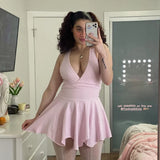 Peneran-Summer Women Pink Yoga Skirt Sleeveless Strapless High Waist Sliming Pleated Mini Dress Fairy Grunge Kawaii Golf Dress Dancewear