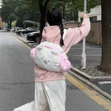Peneran Kawaii Cute Backpack for Women White Pink Cat Head Shape Fashion Crossbody Bag New Soft Plush Sweet Large Capacity Handbag