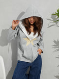 Peneran-Women Hooded Jacket with Pentagram Pattern Smooth Zipper Loose Version Spring Clothing Sweatshirts Zip-up Y2K Hoodies