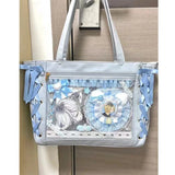 Peneran Blue Womens Shoulder Bag Leather Sweet Lolita Jk Elegant Cute Casual Ita Bag Japanese Style Transparent Fashion Handbag