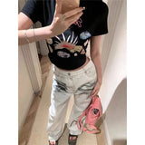 Peneran-High Waist Women White Jeans Hip-hop Style Fashion Vintage Streetwear Y2K Wide Leg Graffiti Plus Size Trouser Baggy Denim Pants