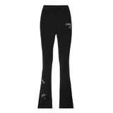 Peneran-Gothic Dragonfly Embroidery Casual Pants Y2k High Waist Skinny Women Sweatpants Grunge Yoga Boot Cut Fashion Trousers