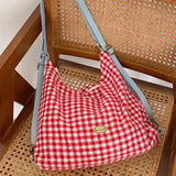 Peneran Plaid Red Shoulder Bag for Women Elegant Casual College Style Large Capacity Backpack Cute Sweet 2024 Harajuku Fashion Bag