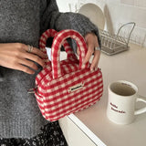 Peneran Vintage Cute Handbag for Women Red Plaid Letter Soft Kawaii Crossbody Bag Autumn Winter New Luxury Designers Shoulder Bag