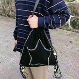 Peneran Y2k Backpack for Women Star Print Large Capacity Black White Shoulder Bag Harajuku Style Casual Fashion Designers Handbag