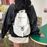 Peneran Pure White Womens Backpack Vintage Leather Soft Washed American Style Backpack College Style Large Capacity New Travel Bag