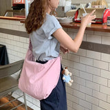 Peneran Cute Pink Shoulder Bag Women Pleated Solid Color College Style Fashion Tote Bag Large Capacity Drawstring Elegant Handbag