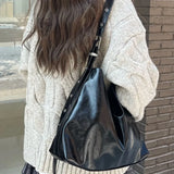 Peneran Black Gothic Womens Shoulder Bag Vintage Leather Casual Fashion Y2k Tote Bag Large Capacity Luxury Advanced Female Handbag