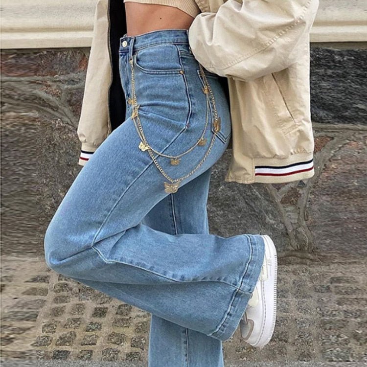 Peneran Women Denim Flared Pants Casual Solid Color Stretchy High Waist Bell Bottom Jeans Streetwear Baggy Jeans for Women Trousers Y2K