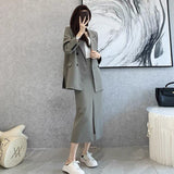 Peneran Spring and Autumn Solid Color Skirt Suit Female Long-sleeved Double-breasted Blazer & High Waist Open Pencil Skirt Female Suit