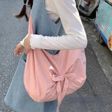 Peneran Pink Sweet Shoulder Bag for Women Canvas Elegant Korean Style Fashion Crossbody Bag Bow Large Capacity Female New Handbag