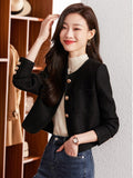 Peneran Spring and Autumn Black French Small Fragrance Tweed Jacket For Women Korean Fashion OL Short Blazer Coat Luxury Outerwear