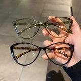 Peneran-Retro Frame Cat Eye Triangle Eyewear Fashion Girls Reading Glasses Solid Color Black Leopard Anti Blue Light Lenses Eyeglasses