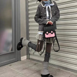Peneran-Xiuya Small Y2k Womens Backpack Original Harajuku Fashion Pu Leather Backpack Contrast Color Casual Street Sweet Cool Female Bag