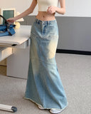 Peneran-Women's Spring Summer Mermaid Denim Skirt Lady Streetwear Slim Long Fishtail Denim Skirt