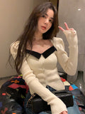 Peneran French Vintage Knitted Sweater Women Outwear Casual Long Sleeve Slim Pullover Female Y2k Clothing Korean Blouse Autumn Winter