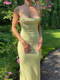 Peneran-Women Y2K Floral Print Dress Spaghetti Strap Bodycon Maxi Dress Backless Summer Sundress