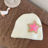 Peneran-New Sweet and Cool Five-pointed Star Patch Knitted Hat Men Women Warm Street Trend Skull Hat Autumn Winter Hip-hop Beanie Bonnet
