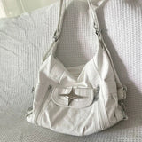 Peneran Y2k Large Capacity Shoulder Bag White Pu Leather Cross Handbag American Style Punk Goth Fashion Simple Designer Handbag