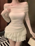 Peneran 2024 Spring Two Pieces Skirt Set Women Y2k Crop Tops T-shirt + Cake Skirts Japanese Kawaii Fashion Suits Chic Outwear Korean