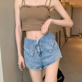 Peneran-Fashion Ruffled Design Women's Solid Color Denim Shorts 2024 Summer New Thin Jeans High Waisted Sexy Jeans