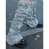Peneran-Women  Y2K Denim Leg Warmers Knee High Harajuku Buckle Jean Socks Punk Gothic Leg Cover Stockings Streetwear